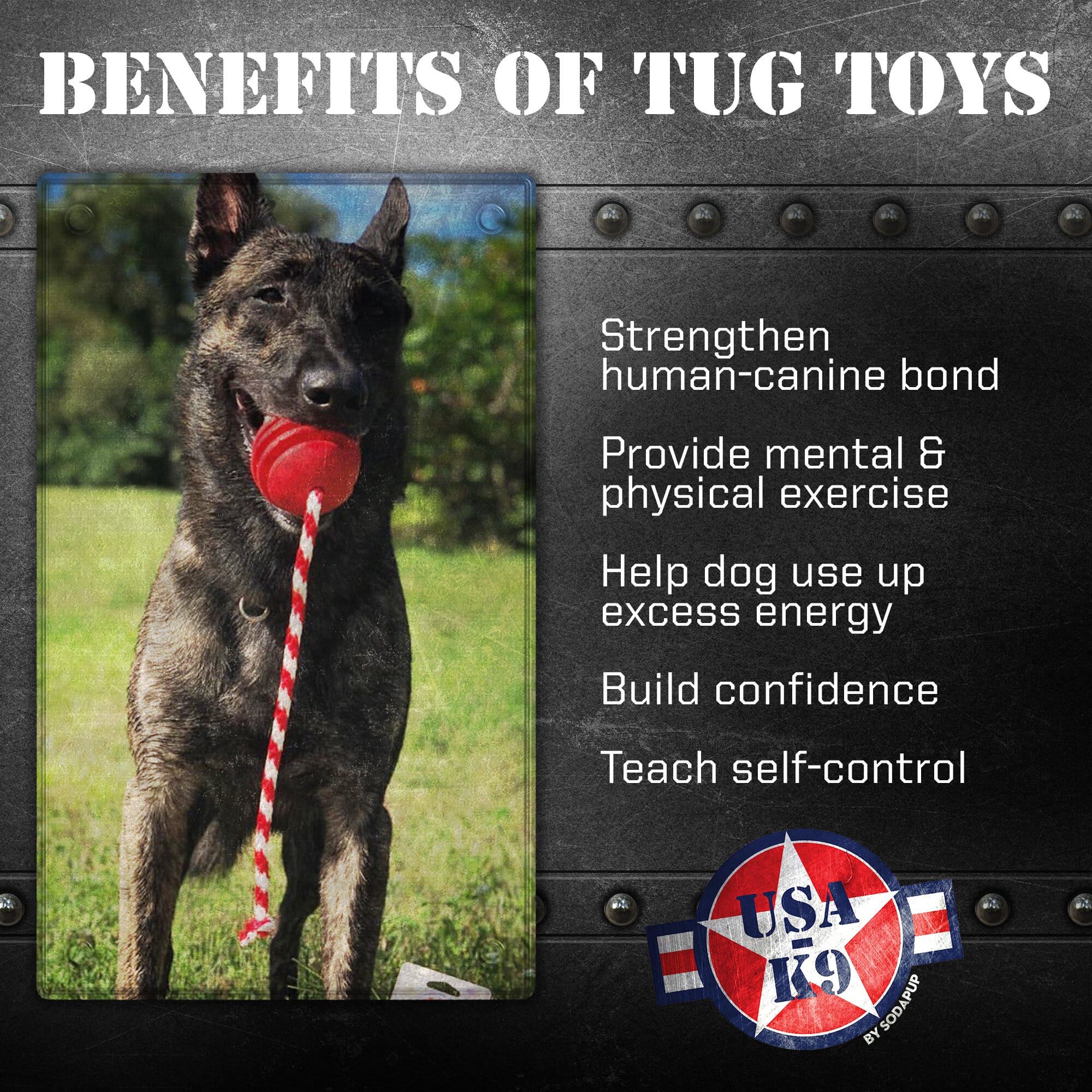 USA-K9 Stars and Stripes Ultra-Durable Durable Rubber Chew Toy, Reward Toy, Tug Toy, and Retrieving Toy - Red - Image 3