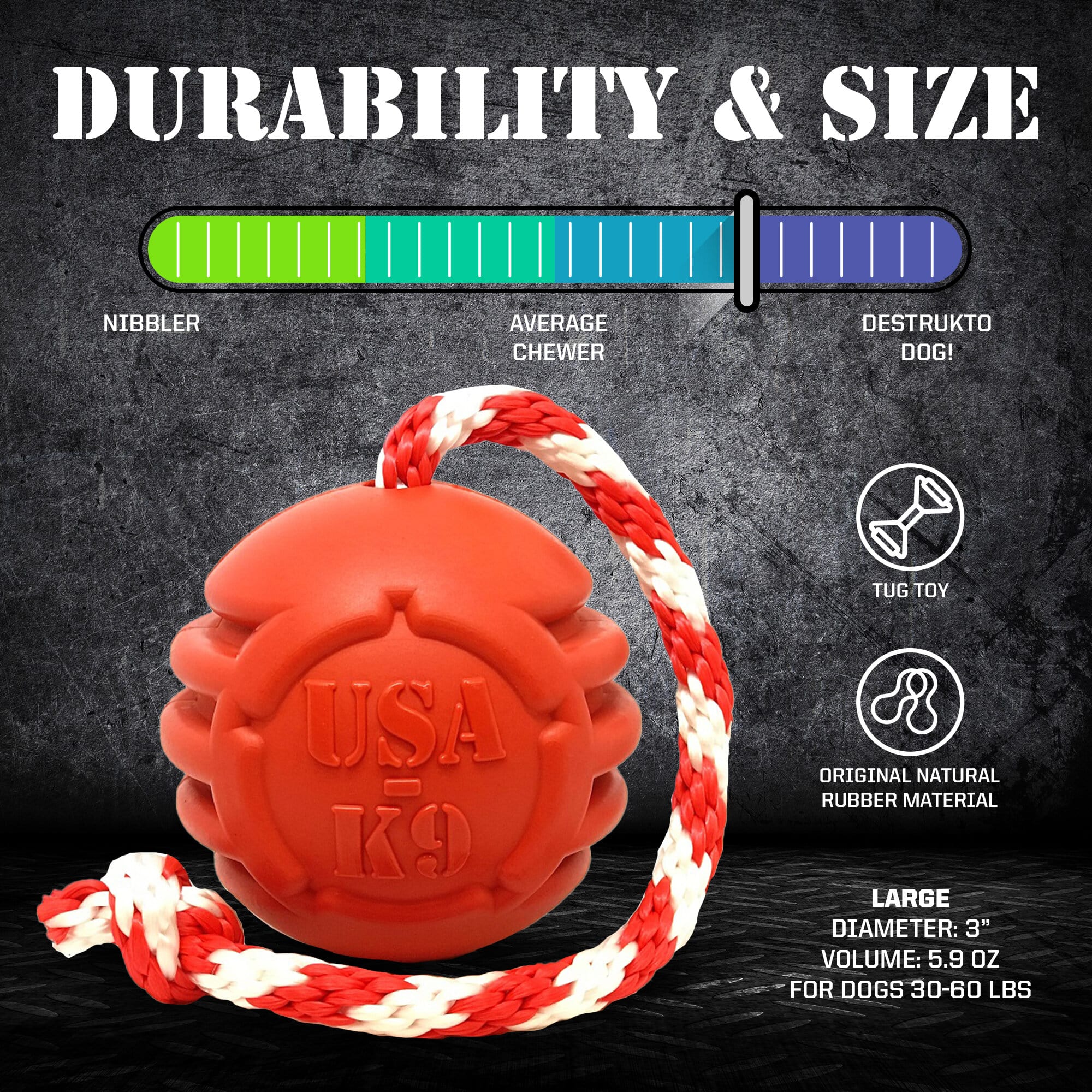 USA-K9 Stars and Stripes Ultra-Durable Durable Rubber Chew Toy, Reward Toy, Tug Toy, and Retrieving Toy - Red - Image 4