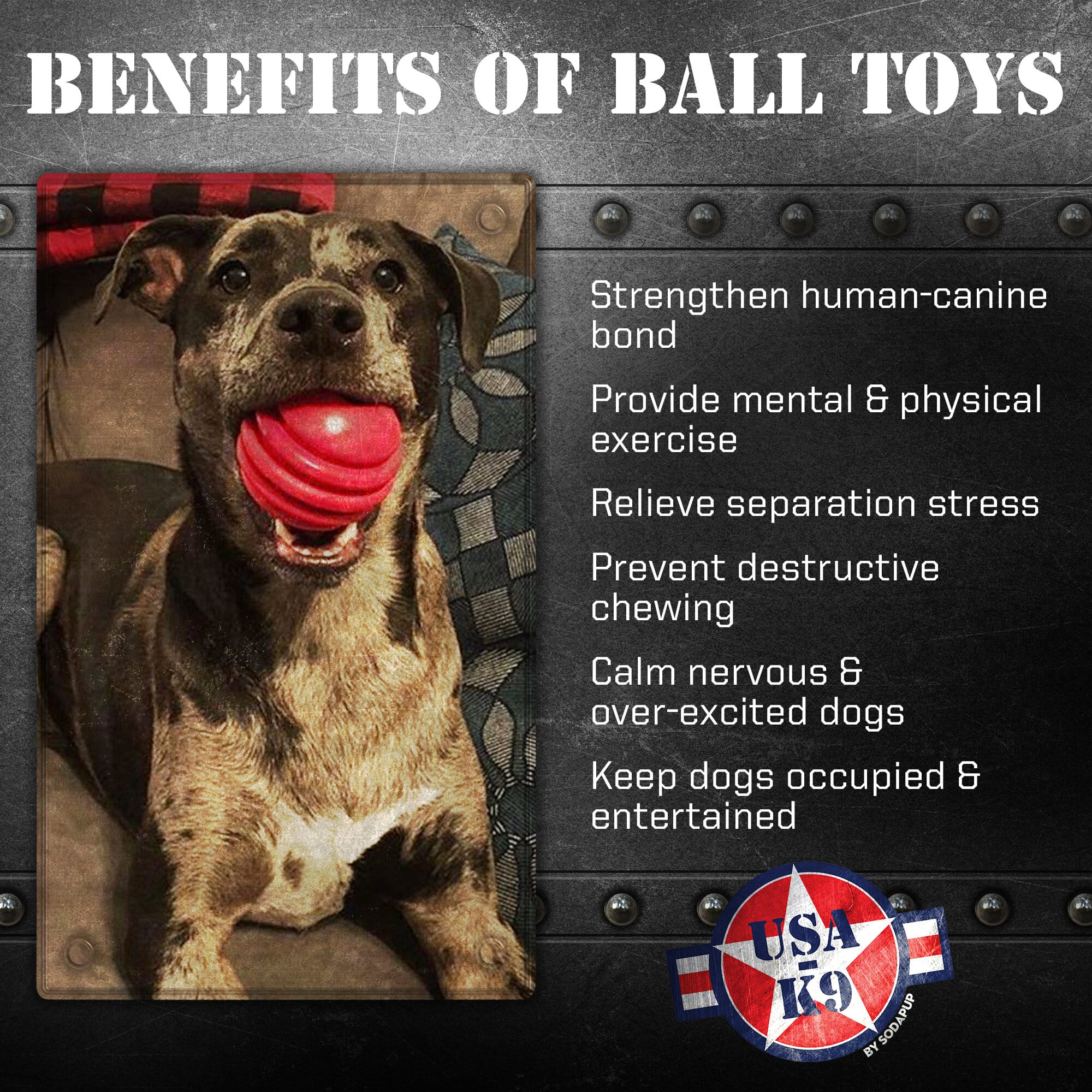 USA-K9 Stars and Stripes Ultra-Durable Rubber Chew Ball - Image 3