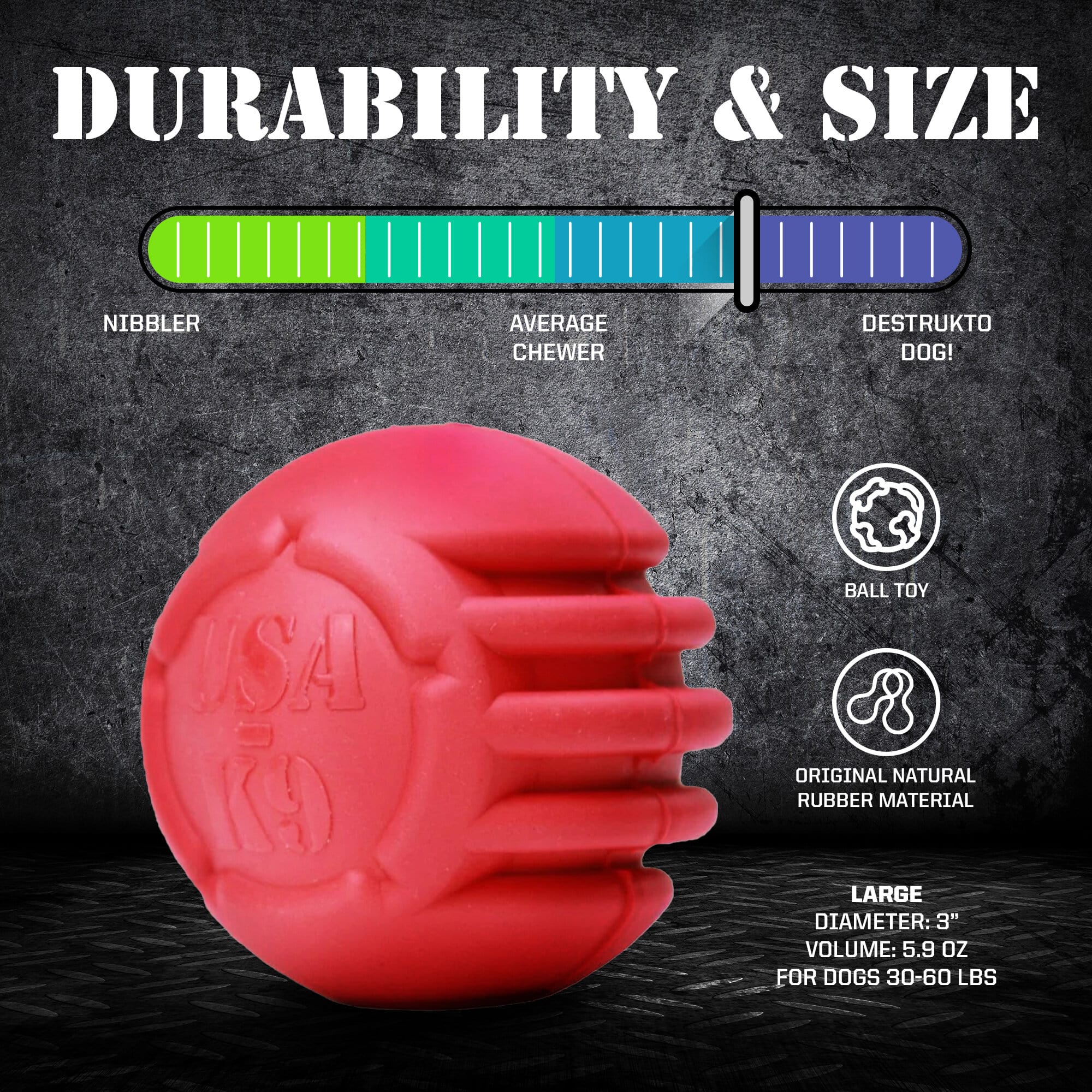 USA-K9 Stars and Stripes Ultra-Durable Rubber Chew Ball - Image 4